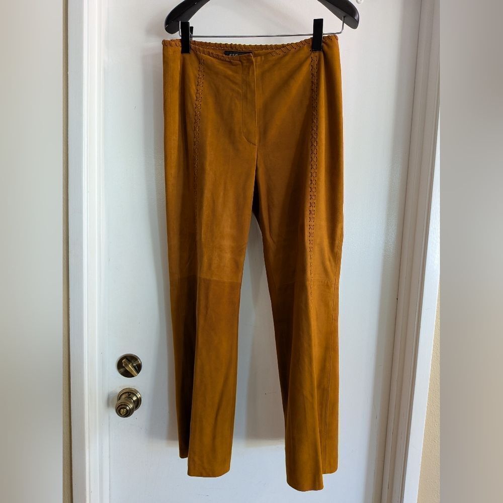 Escada Pants Goat Suede Lace Up Tan 40 US: 8/10 Cowgirl  Designer Split Hem